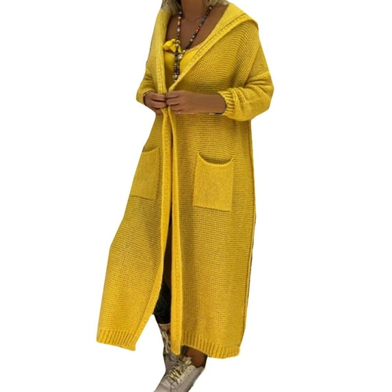WXLWZYWL Sweaters for Women Womens Long Cardigan Sweaters Hooded Knitted Oversized Sweater Coat Yellow