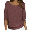 thumbnail image 1 of WXLWZYWL Sweatshirt for Women Clearance Plus Size Women'S Solid Round Neck Knitwear Women'S Elegant 3/4 Sleeve Comfort Top Shirt Brown, 1 of 6