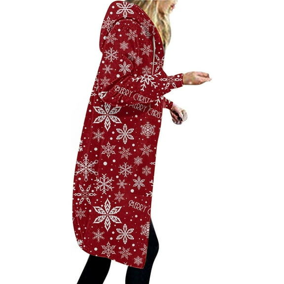 WXLWZYWL Sweatshirts Jackets for Women Hooded Long Sweaters Coats Chrismas Printed Long Sleeve Winter Jackets Ugly Christmas Hoodies Party Holiday Feastival Long Coat