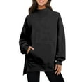 thumbnail image 1 of WXLWZYWL Sweatshirts for Women Long Sleeve Shirts High Neck Side Split Solid Color Tops with Pockets, 1 of 6