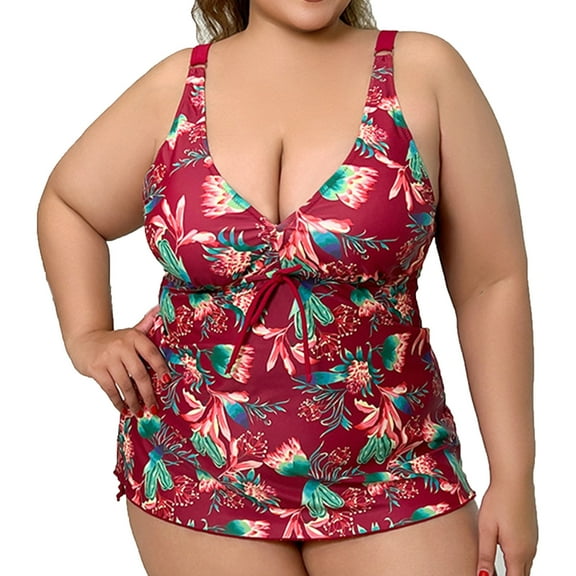 WXLWZYWL Swimsuit Plus Size Women's Oversized able And Backless Printed TankiniSwimsuit Camisole Drawstring Flat Angle Swimsuit Set Split Swimsuit Set Swimwear Beachwear
