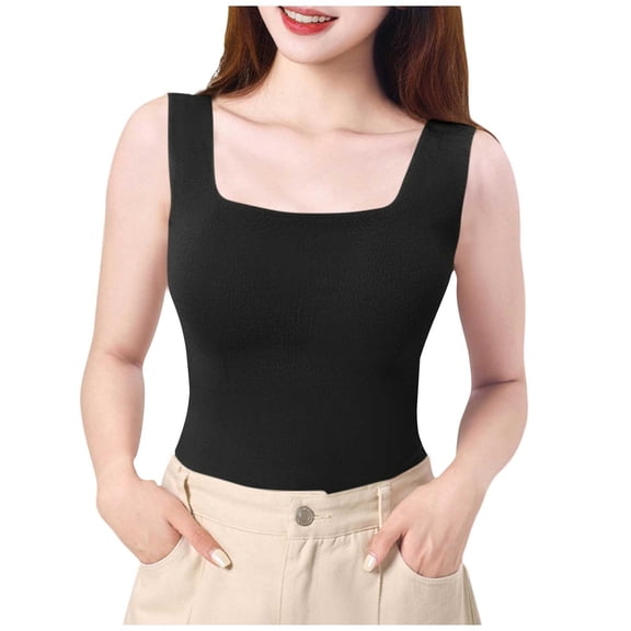 WXLWZYWL Tank Tops for Women Casual Sleeveless Shirts Square Neck Baselayer Tops Stretchy Slim Fitted Tees Sleepwear Loungewear