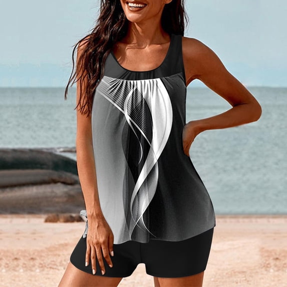 WXLWZYWL Tankini Swimsuits for Women Tummy Control Two Piece Bathing Suits Flowy Swim Tops with Boy Shorts