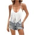 thumbnail image 1 of WXLWZYWL Tassle Tank Tops for Women Fringe Spaghetti Strap Sleeveless Shirts Deep V Neck Slim Fitted Cami Summer Tops, 1 of 6