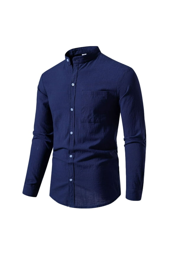 Shirts for Men Casual Work Business Long Sleeve Dress Shirts formal Slim Fit Untucked Button Shirts Chinese Style Station Collar Slim Fit Casual Shirt