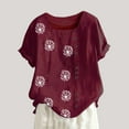 thumbnail image 1 of WXLWZYWL Tops for Women Clearance Plus Size Crew Neck Roll Up Short Sleeve Oversized Shirts Trendy Floral Printing Dressy Button Summer Loose Blouses Casual, 1 of 5