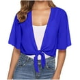 thumbnail image 1 of WXLWZYWL Tops for Women Lightweight Cardigan Short Sleeves Plus Size Womens Sheer Shrug Tie Front Bell Sleeve Summer Cropped Bolero Cardigan, 1 of 5