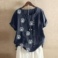 thumbnail image 1 of WXLWZYWL Tops for Women,Womens Plus Size Round Neck Summer Linen Floral Printing Short Sleeve Shirts Ladies Button Up Blouses, 1 of 4