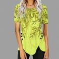 thumbnail image 1 of WXLWZYWL Tops for Womens Plus Size Round Neck Short Sleeve Blouses Floral leaves Printing Button Down Casual Loose Summer Tunic Shirts, 1 of 5