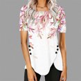 thumbnail image 1 of WXLWZYWL Tops for Womens Plus Size Round Neck Short Sleeve Blouses Floral leaves Printing Button Down Casual Loose Summer Tunic Shirts, 1 of 5