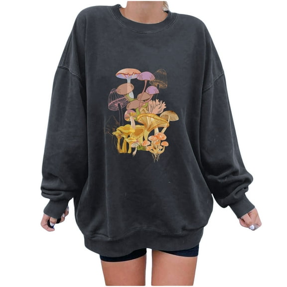 WXLWZYWL Trendy Sweatshirts For Women 2023 Women Casual Full Sleeve Round Neck Tops Loose Blouse Sun And Print Graphic Sweatshirt