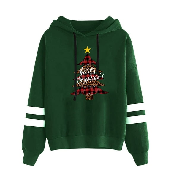 WXLWZYWL Trendy Sweatshirts For Women 2023 Women Casual Hooded Slim-Fit Christmas Printing Double Horizontal Coat