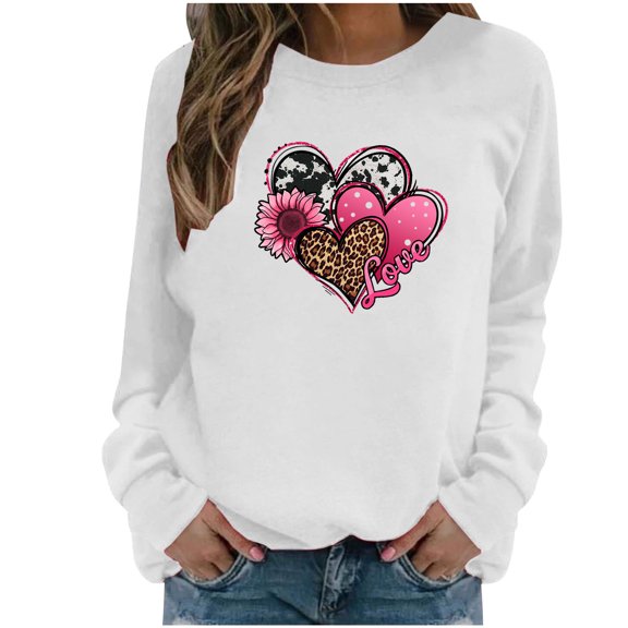 WXLWZYWL Trendy Sweatshirts For Women 2023 Women Casual Valentine'S Day Printing Long Sleeve Tops Hoodless Sweatshirts