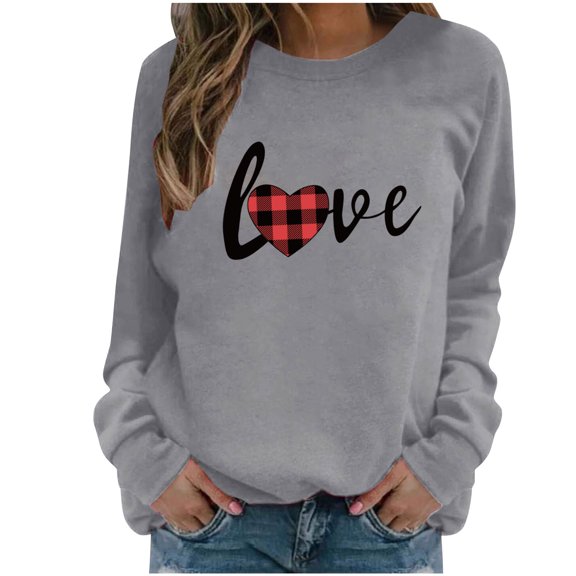 WXLWZYWL Trendy Sweatshirts For Women 2023 Women Casual Valentine'S Day Printing Long Sleeve Tops Hoodless Sweatshirts