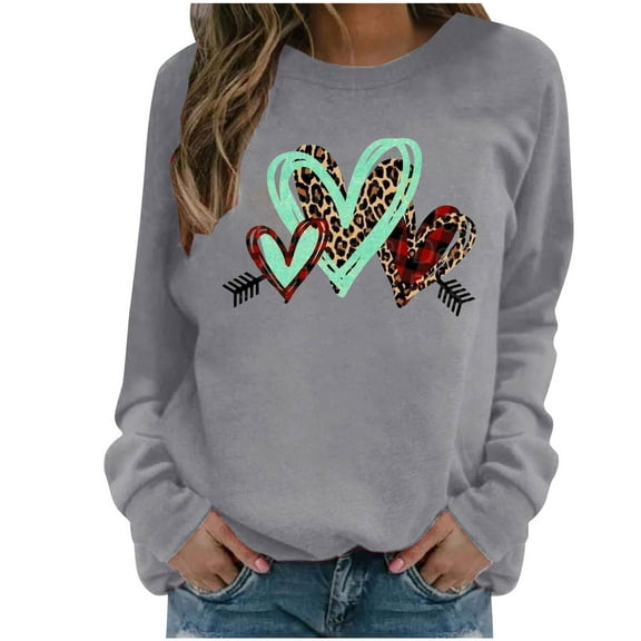 WXLWZYWL Trendy Sweatshirts For Women 2023 Women Casual Valentine'S Day Printing Long Sleeve Tops Hoodless Sweatshirts