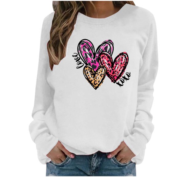 WXLWZYWL Trendy Sweatshirts For Women 2023 Women Casual Valentine'S Day Printing Long Sleeve Tops Hoodless Sweatshirts
