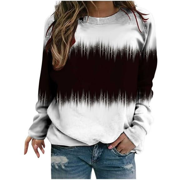 WXLWZYWL Trendy Sweatshirts For Women 2023 Women Classic And Winter Floral Print Crewneck Long Sleeve Loose Sweatshirt Tops