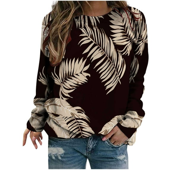 WXLWZYWL Trendy Sweatshirts For Women 2023 Women Classic And Winter Floral Print Crewneck Long Sleeve Loose Sweatshirt Tops