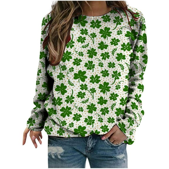 WXLWZYWL Trendy Sweatshirts For Women 2023 Women Classic St. Patrick Print Crewneck Long Sleeve Loose Sweatshirt Tops
