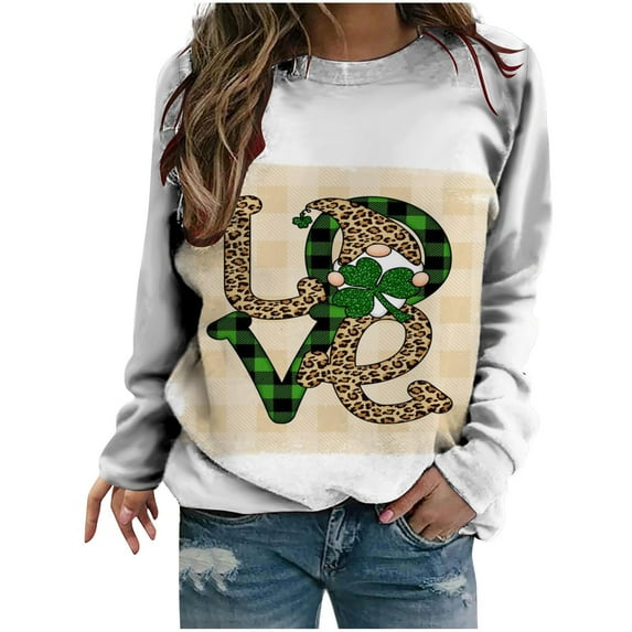 WXLWZYWL Trendy Sweatshirts For Women 2023 Women Classic St. Patrick Print Crewneck Long Sleeve Loose Sweatshirt Tops