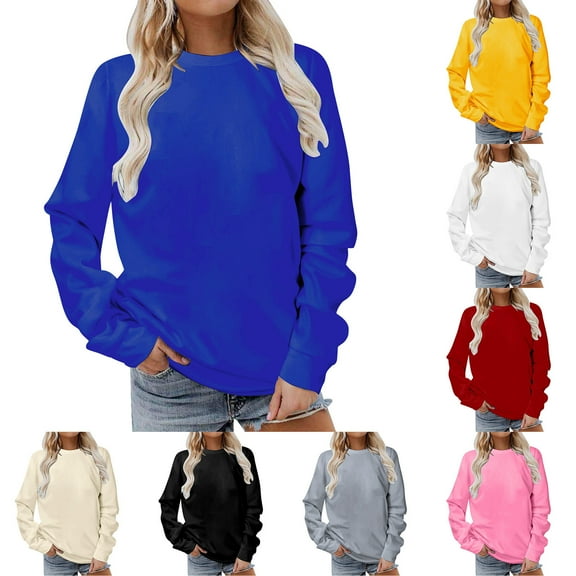 WXLWZYWL Trendy Sweatshirts For Women 2023 Women Long Sleeves Casual Shirts Solid Color Round Neck Sweatshirt Crewneck Pullover Tunic Tops