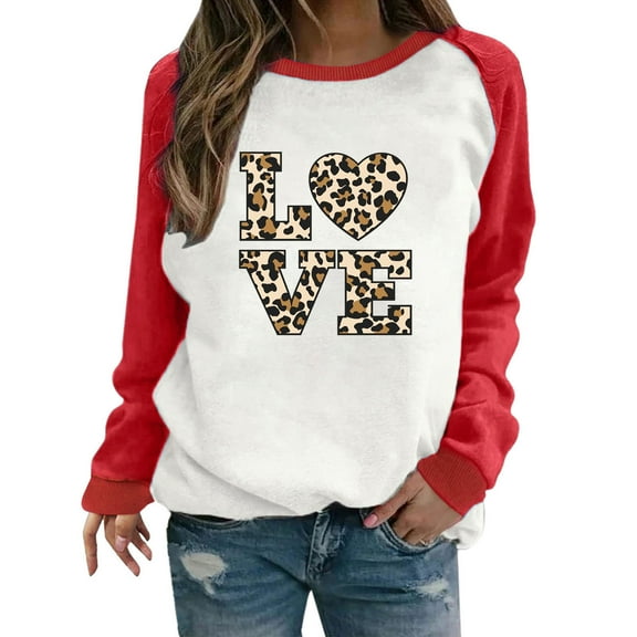 WXLWZYWL Trendy Sweatshirts For Women 2023 Women Long Sleeves Casual Valentine'S Day Printing Round Neck Sweatshirt Crewneck Pullover Tunic Tops