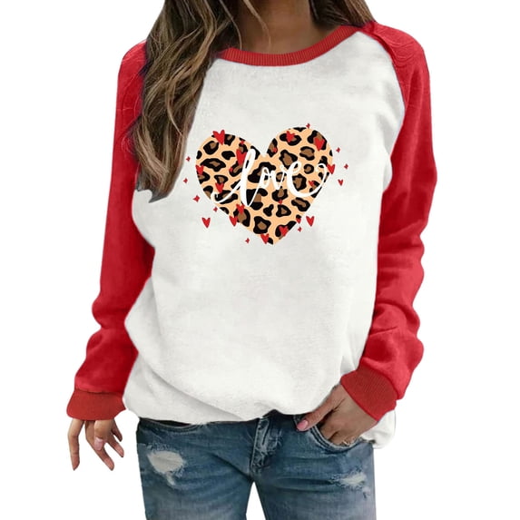 WXLWZYWL Trendy Sweatshirts For Women 2023 Women Long Sleeves Casual Valentine'S Day Printing Round Neck Sweatshirt Crewneck Pullover Tunic Tops
