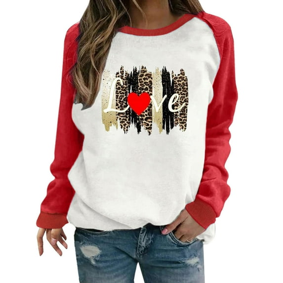 WXLWZYWL Trendy Sweatshirts For Women 2023 Women Long Sleeves Casual Valentine'S Day Printing Round Neck Sweatshirt Crewneck Pullover Tunic Tops