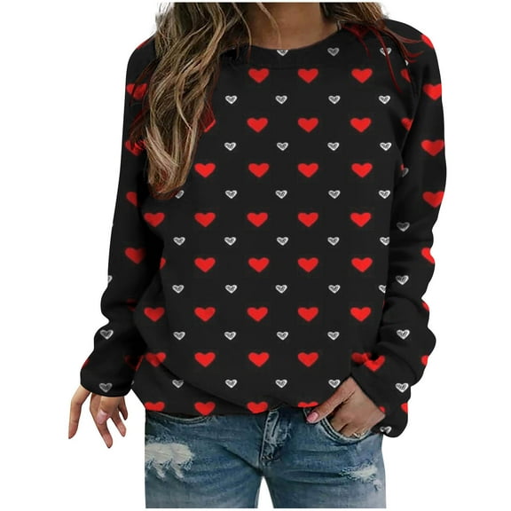 WXLWZYWL Trendy Sweatshirts For Women 2023 Women Long Sleeves Casual Valentine'S Day Printing Round Neck Sweatshirt Crewneck Pullover Tunic Tops