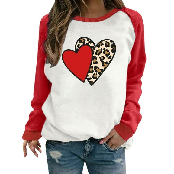 WXLWZYWL Trendy Sweatshirts For Women 2023 Women Long Sleeves Casual Valentine'S Day Printing Round Neck Sweatshirt Crewneck Pullover Tunic Tops