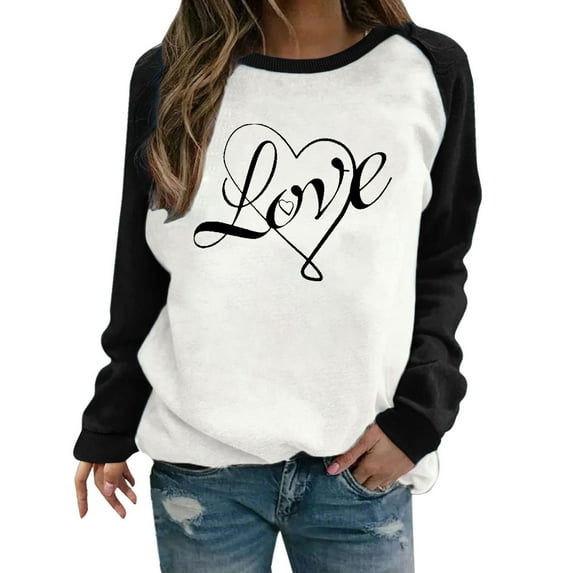 WXLWZYWL Trendy Sweatshirts For Women 2023 Women Long Sleeves Casual Valentine'S Day Printing Round Neck Sweatshirt Crewneck Pullover Tunic Tops