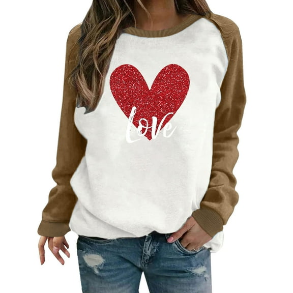 WXLWZYWL Trendy Sweatshirts For Women 2023 Women Long Sleeves Casual Valentine'S Day Printing Round Neck Sweatshirt Crewneck Pullover Tunic Tops