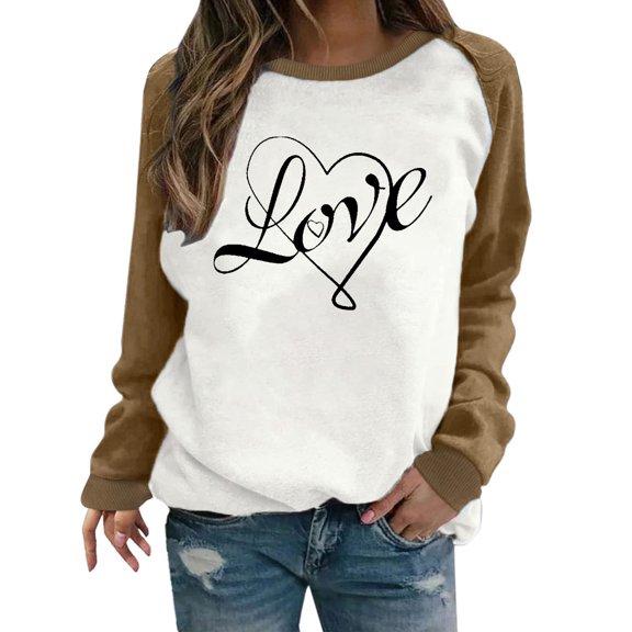 WXLWZYWL Trendy Sweatshirts For Women 2023 Women Long Sleeves Casual Valentine'S Day Printing Round Neck Sweatshirt Crewneck Pullover Tunic Tops