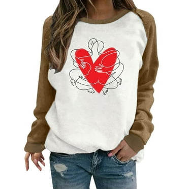 WXLWZYWL Trendy Sweatshirts For Women 2023 Women Long Sleeves Casual Valentine'S Day Printing Round Neck Sweatshirt Crewneck Pullover Tunic Tops