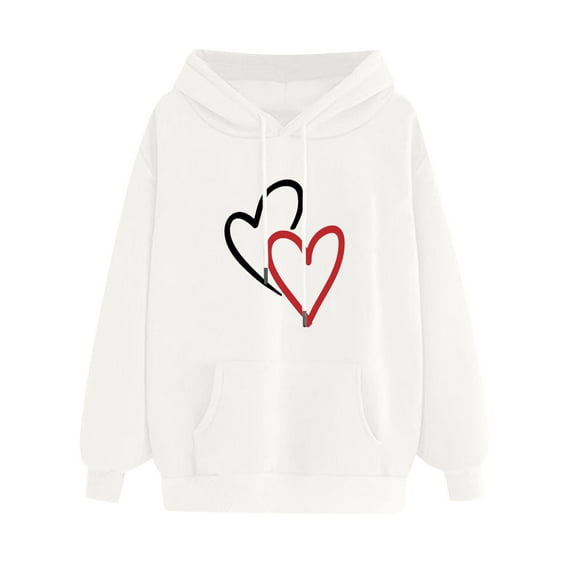 WXLWZYWL Trendy Sweatshirts For Women 2023 Women'S Comfortable Sweater Heart Pattern Printed Women'S Hooded Pocket Drawstring Sweater