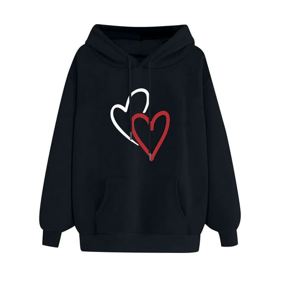 WXLWZYWL Trendy Sweatshirts For Women 2023 Women'S Comfortable Sweater Heart Pattern Printed Women'S Hooded Pocket Drawstring Sweater