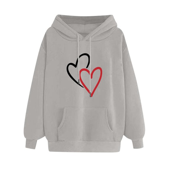 WXLWZYWL Trendy Sweatshirts For Women 2023 Women'S Comfortable Sweater Heart Pattern Printed Women'S Hooded Pocket Drawstring Sweater