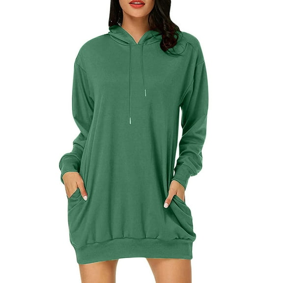 WXLWZYWL Trendy Sweatshirts For Women 2023 Women'S Long-Sleeved Pocket Pullover Hoodie Dress Waist Sweatshirt Solid Tops
