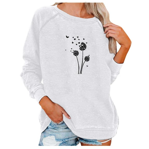 WXLWZYWL Trendy Sweatshirts For Women 2023 Women'S Print Round-Neck Pullover Tops Sleeve Hooded Blouse Sweatshirt