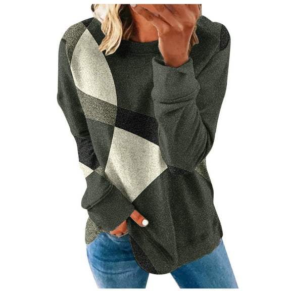 WXLWZYWL Trendy Sweatshirts For Women 2023 Women'S Round Neck Casual Long Sleeve Print Sweatshirt Tops Blouse