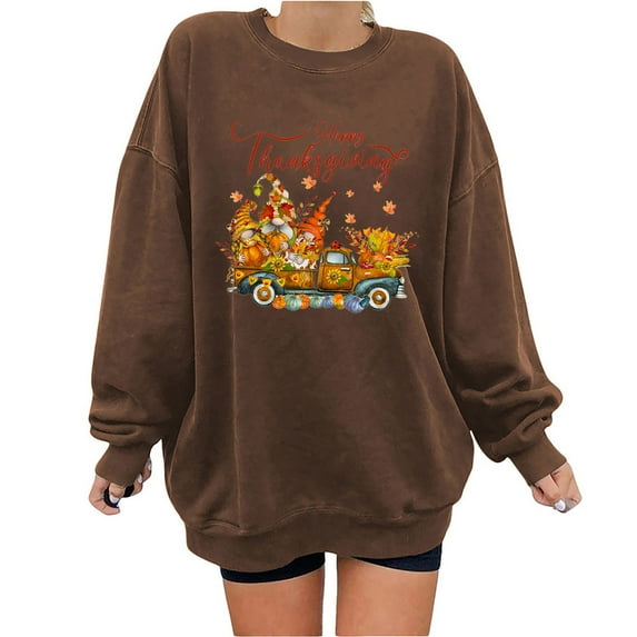 WXLWZYWL Trendy Sweatshirts For Women 2023 Women'S Thanksgiving Printed Loose Long Sleeve Blouse Round Neck Casual Pullover Tops sweatshirtshirt