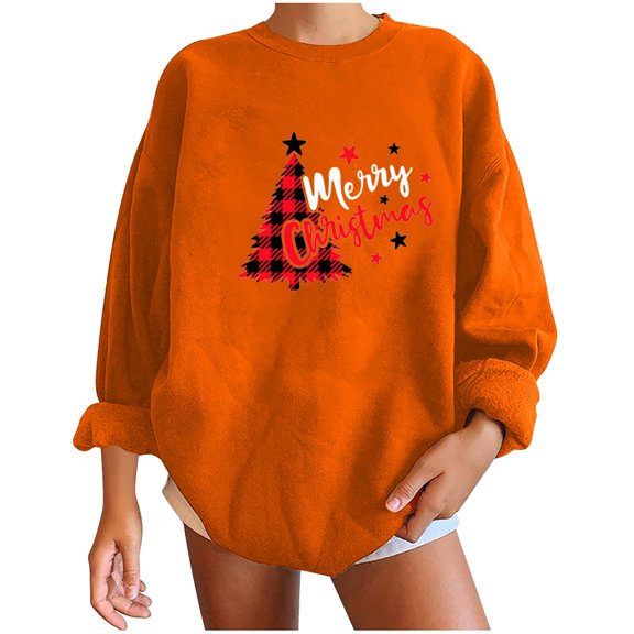 WXLWZYWL Trendy Sweatshirts For Women 2023 Womens Christmas Round-Neck Print Long Sleeve Tops Printed Regular Blouse