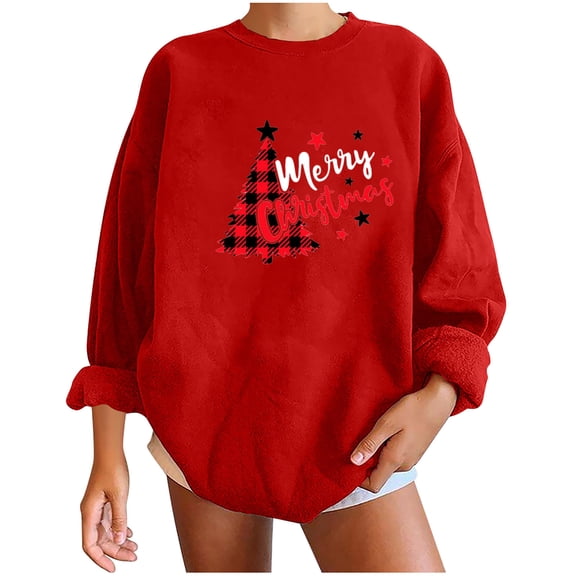WXLWZYWL Trendy Sweatshirts For Women 2023 Womens Christmas Round-Neck Print Long Sleeve Tops Printed Regular Blouse