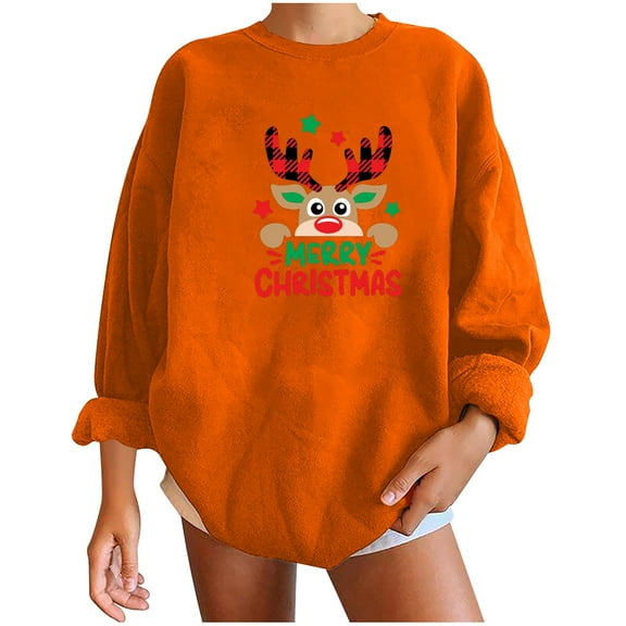 WXLWZYWL Trendy Sweatshirts For Women 2023 Womens Christmas Round-Neck Print Long Sleeve Tops Printed Regular Blouse