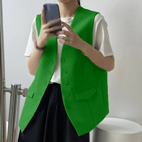 WXLWZYWL Trendy Vest Tops for Women 2024 Fall Sleeveless Blazer Jackets Button Casual Open Front Waistcoat Dressy Suit Vest