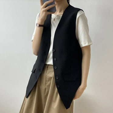 WXLWZYWL Trendy Vest Tops for Women 2024 Fall Sleeveless Blazer Jackets Button Casual Open Front Waistcoat Dressy Suit Vest