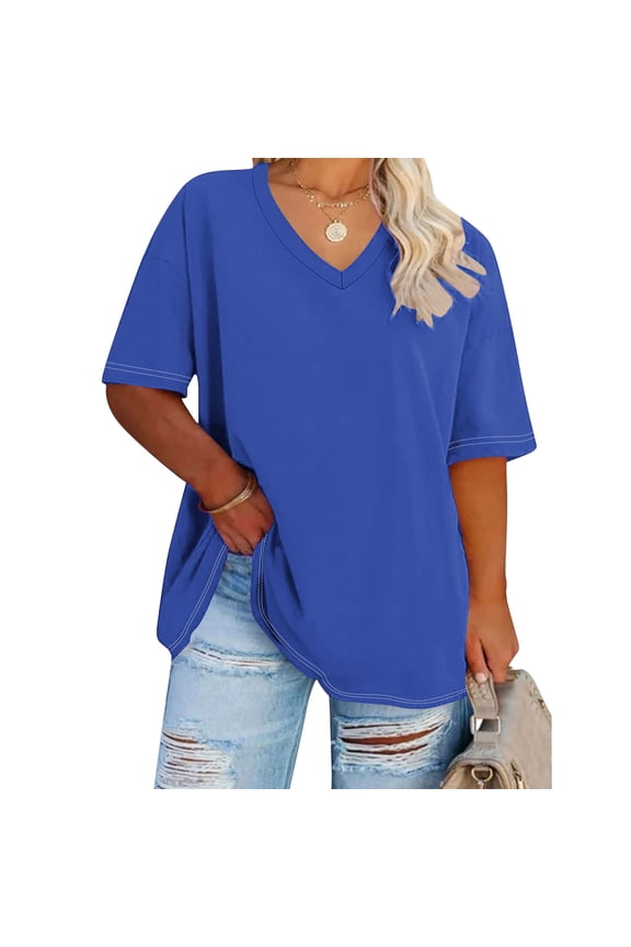 Tunic Top for Women Plus Size Oversized V Neck Half Sleeve Drop Shoulder T-shirt Casual Summer Solid Color Loose Tops