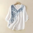 thumbnail image 1 of WXLWZYWL Tunic Tops for Women Plus Size Cotton Linen Tops for Women 3/4 Sleeve Vintage Embroidery Floral Printed Shirts Casual Loose Tee Blouses, 1 of 6