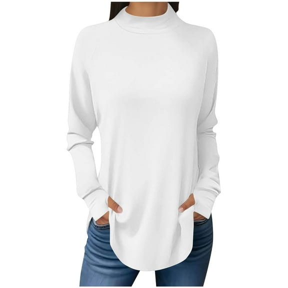 WXLWZYWL Tunic or Tops to Wear with Leggings for Women Turtleneck Long Sleeve Shirts Loose Fitted Blouses with Thumb Holes