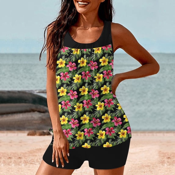 WXLWZYWL Two Piece Tankini Swimsuits for Women with Shorts Tummy Control Bathing Suits Athletic Swimwear